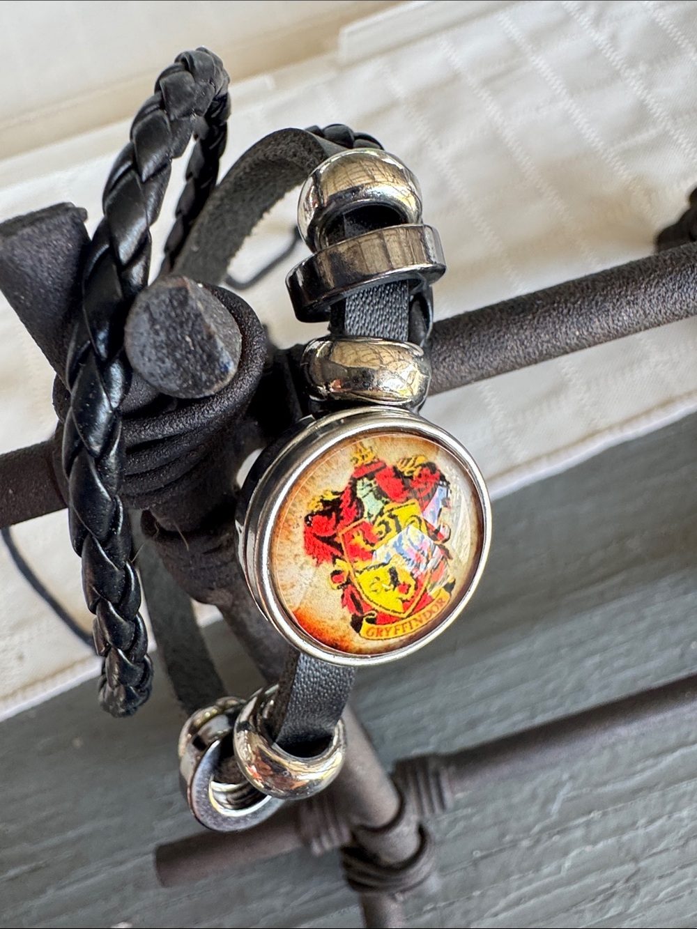 Gryffindor Crest Leather Wrap Bracelet - Black with Red/Gold Crest
